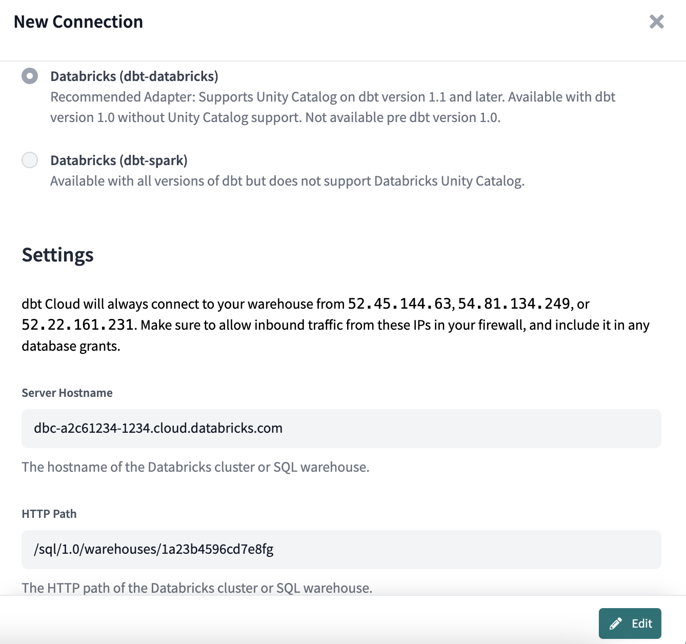 Configuring a Databricks connection using the dbt-databricks adapter